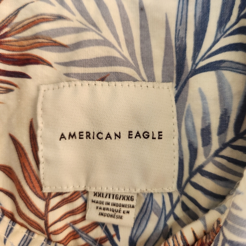 American Eagle Camp Hawiian Tropical Summer Cotton Button Up Shirt Burgundy XXL - Picture 3 of 11